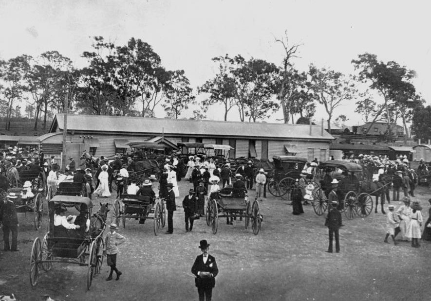 TEST Crowds gather near the Caboolture Railway Station, ca. 1908 18X12